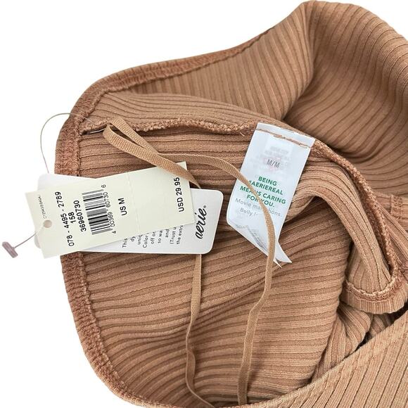 Aerie Womens Medium Crop Top Ribbed One Shoulder Tan NWT Blouse Tee Basic Casual - Picture 2 of 7